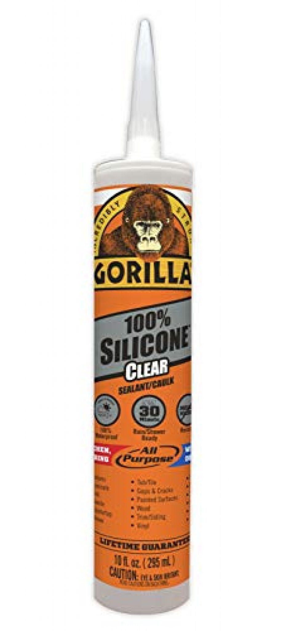 Gorilla Clear 100 Percent Silicone Sealant Caulk, Waterproof and Mold