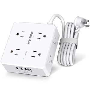 6 Feet Power Strip with 4 USB Ports (1 USB C) -POWRUI 8 Widely Surge Protector Outlets, 3 Side Outlet Extender with 6 Ft Flat Plug Extension Cord for Home Office Dorm Room Essentials, ETL Listed