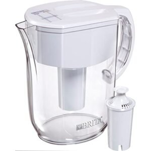 Brita Large Water Filter Pitcher for Tap and Drinking Water with 1 Replacement Filter, 10 Cup Capacity, Christmas Gift for Men and Women, BPA Free, White