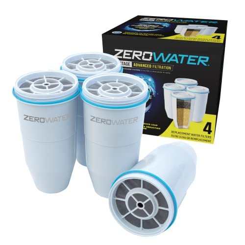 ZeroWater 5-Stage Water Filter Replacement, NSF Certified to Reduce Lead, Other Heavy Metals and PFOA/PFOS, Pack of 4, White