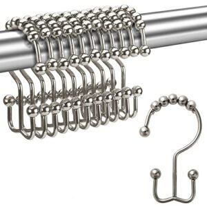 Titanker Shower Curtain Hooks, Shower Curtain Rings Rust Proof Metal Double Glide Shower Hooks Rings for Bathroom Shower Rods Curtains, Set of 12 Hooks - Nickel