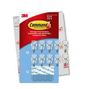 Command Small Wire Toggle Hooks, Damage Free Hanging Wall Hooks with Adhesive Strips, No Tools Wall Hooks for Hanging Decorations in Living Spaces, 10 Clear Hooks and 12 Command Strips
