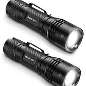 GearLight TAC LED Flashlight Pack - 2 Super Bright, Compact Tactical Flashlights with High Lumens for Outdoor Activity & Emergency Use - Gifts for Men & Women - Black