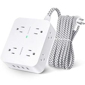 Surge Protector Power Strip - 8 Widely Outlets(2.2IN) with 4 USB Charging Ports, 3 Side Outlet Extender 5Ft Braided Extension Cord, Flat Plug, Wall Mount, Desk USB Charging Station for Home Office ETL